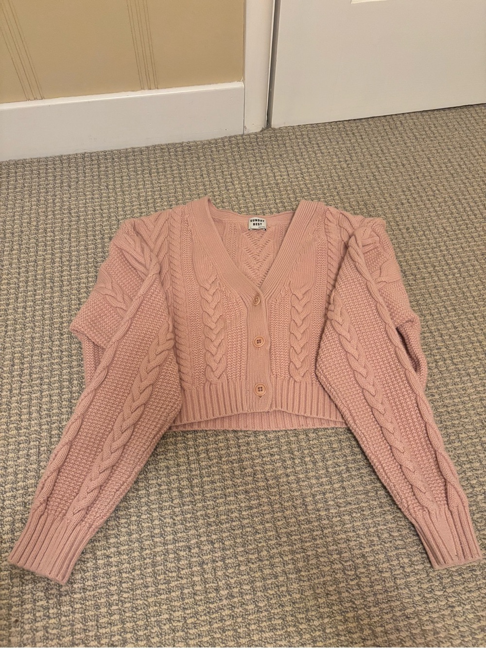 Sunday best cable knit pink cardigan